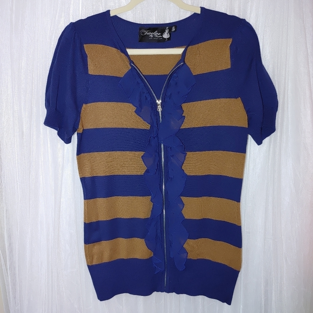 Twelve By Twelve Zip Up Long Short Sleeve Striped Sweater Size L